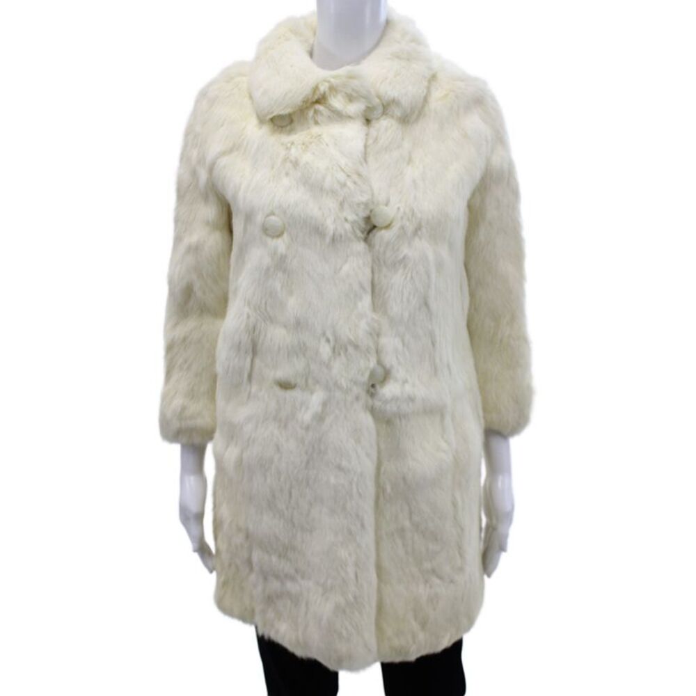 Designer Womens Coat White Rabbit Fur Size M